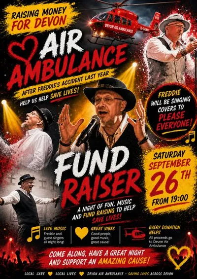 Poster for the Devon Air Ambulance fundraiser at The Dog and Donkey