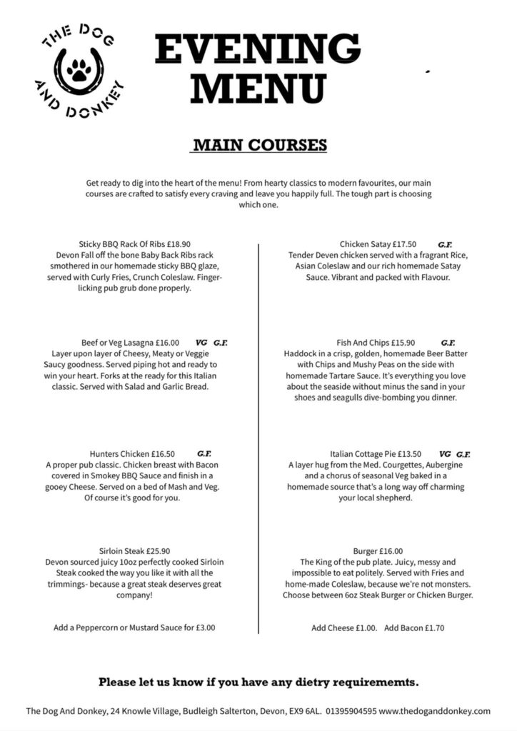 Evening Menus