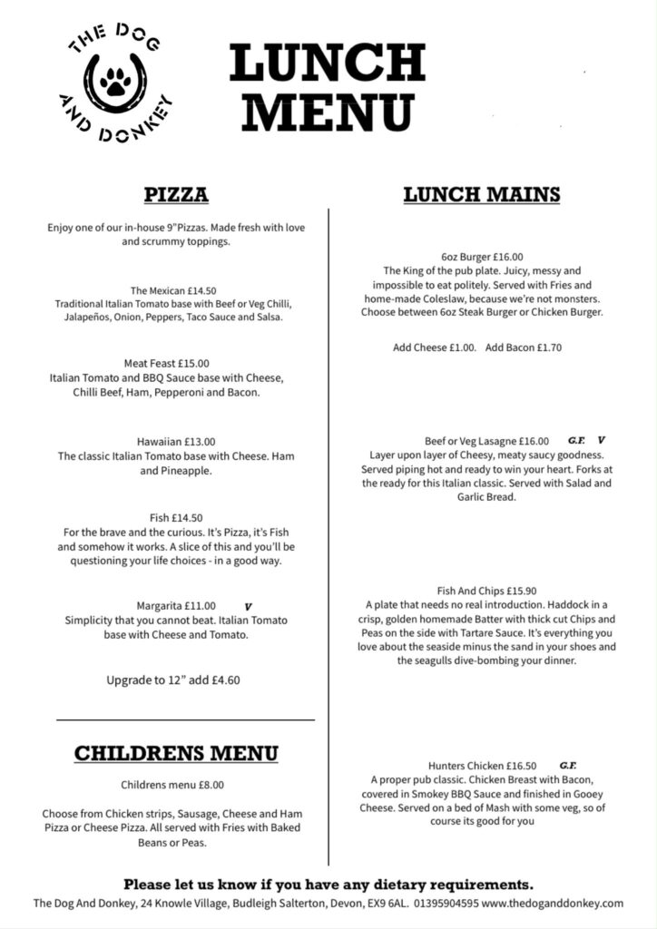 Lunch menu
